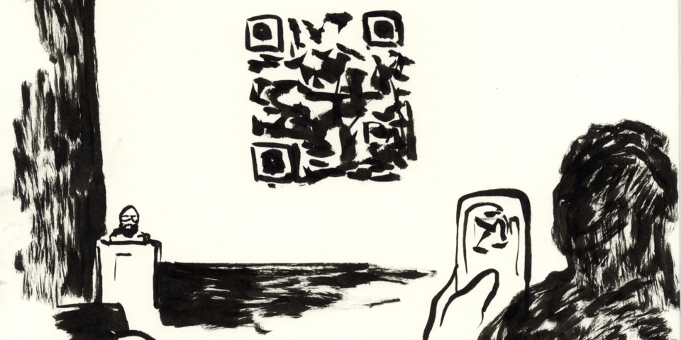 Illustratie van deelnemer Staten-Generaal die een QR-code scant